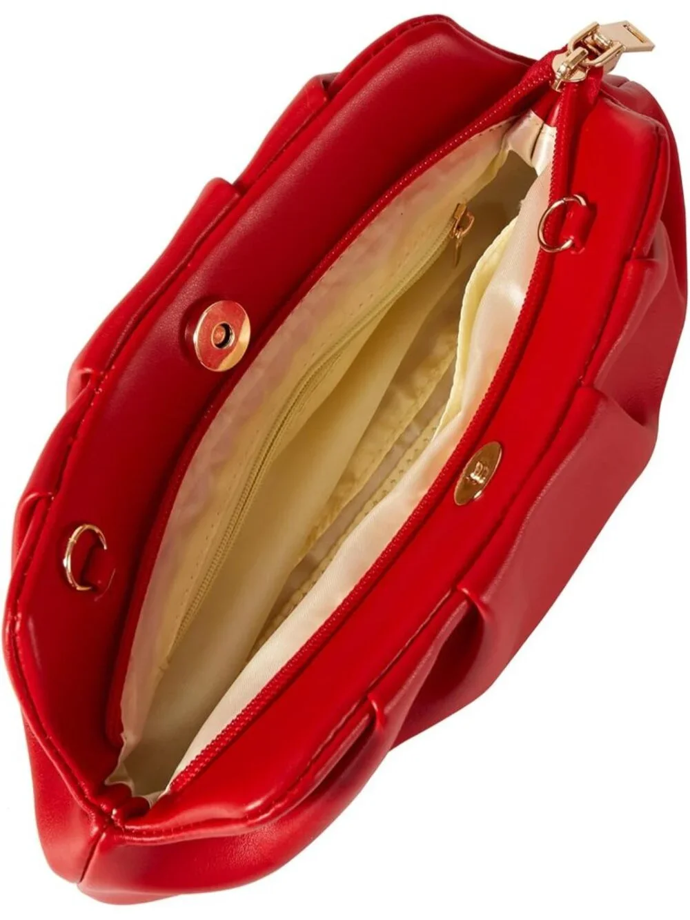 👜Women's Red Leather Ruched Clutch Purse Detachable Metal Chain Crossbody Bag